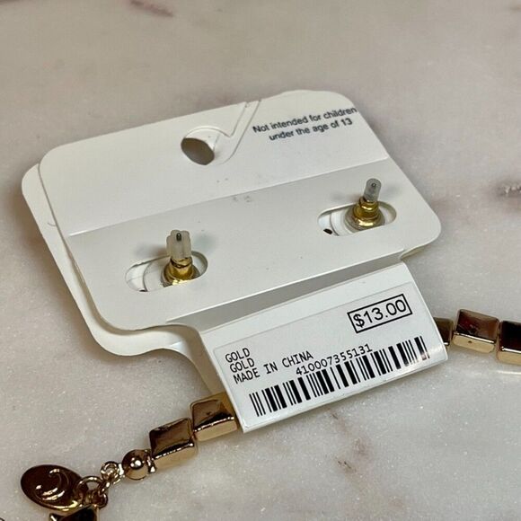 Charming Charlie | Matching Gold Tone Square Beaded Necklace and Earrings - Picture 4 of 5